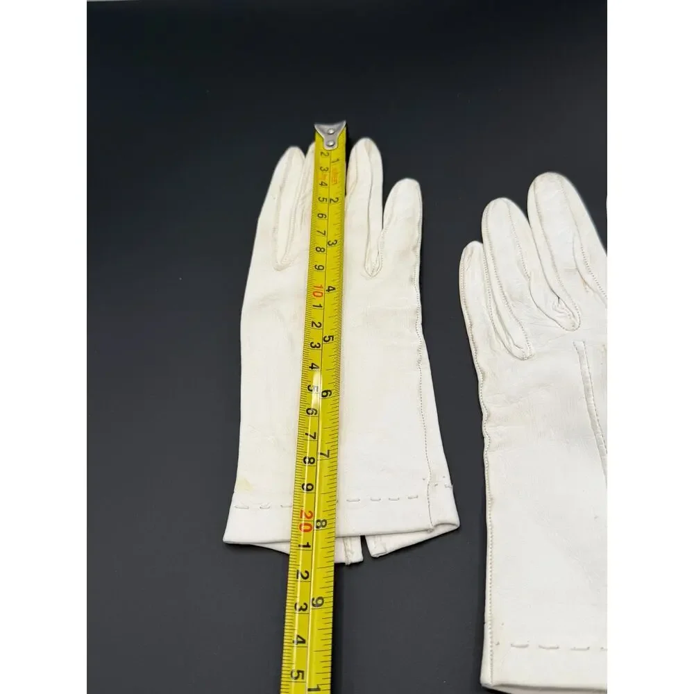 Vintage Italian White Leather Gloves Women’s Size 6.5 Made in Italy